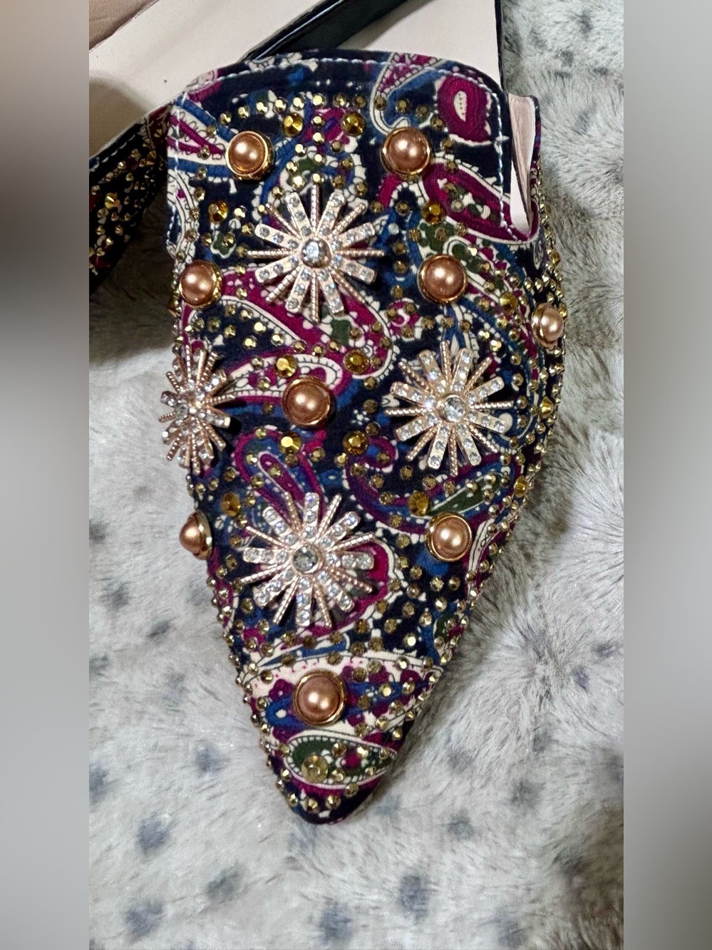 Embellished Pointed Toe Flats Mules Multicolor Beads Sequins Sparkles Size 39New